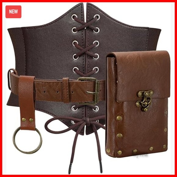 Adjustable Medieval Corset Belt with Pouch Bag, Faux Leather, Costume Accessory main image 4